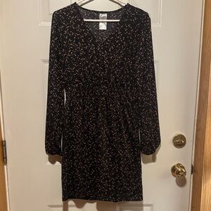 Rachel Black and Tan Floral Long Sleeve Dress